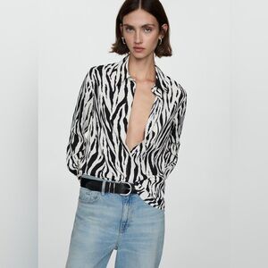 Mango Black and White Zebra printed flowy shirt NWT